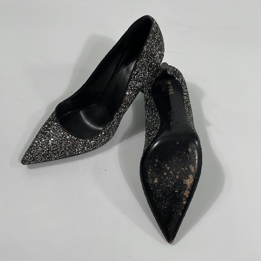 M.Gemi Heels Pumps Made In Italy Black and Silver Sparkle Dressy 39.5 8.5-9 - Picture 6 of 9